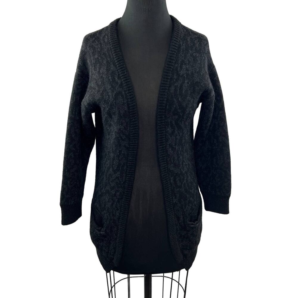 IRO Jasek Black Leopard Animal Printed Alpaca Blend Cardigan Sweater Pockets XS